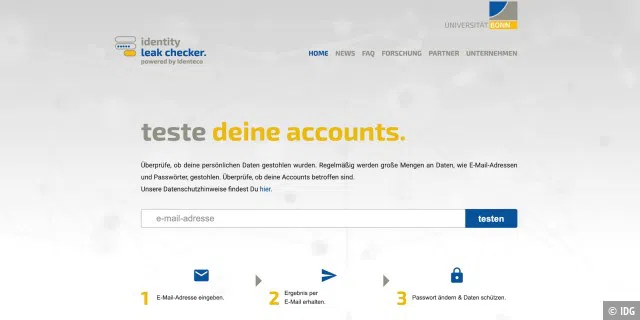 Identity Leak Checker der Universität Bonn